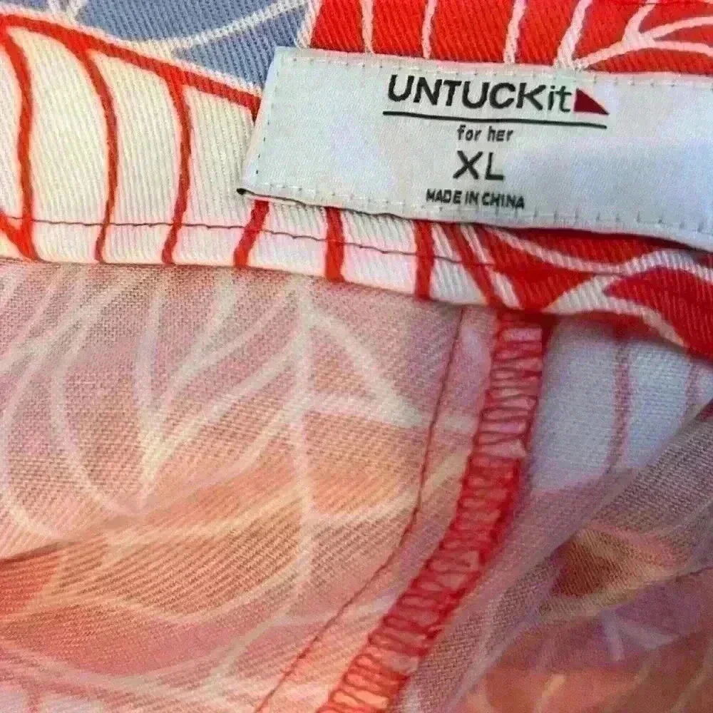 UNTUCKit Wilma Coral Orange Tropical Print Wrap Midi Skirt Size XL beach